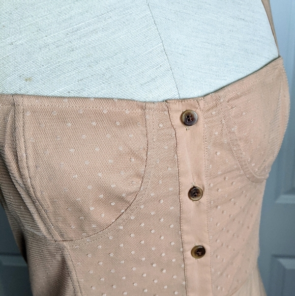 WeWoreWhat Dress Midi Sweetheart Neckline Swiss Dot Button Front Maple L NWT - Picture 5 of 16